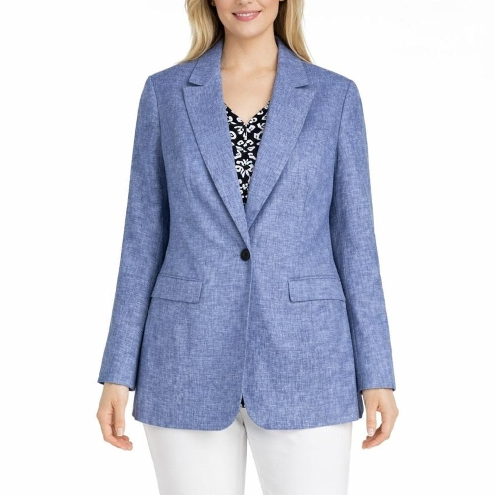 Talbots Casual Linen Blazer Jacket One Button Blue Size 24W